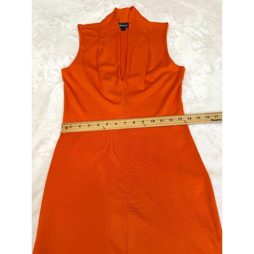 Just Cavalli Orange Bodycon Midi Dress L Sleeveless Plunge Neck Italy Stretch